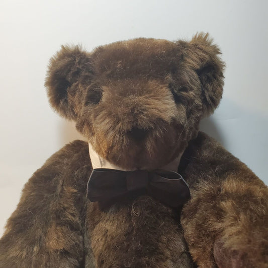 Vermont Teddy Bear Dark Brown with I love You Heart and Tux Tie and Collar