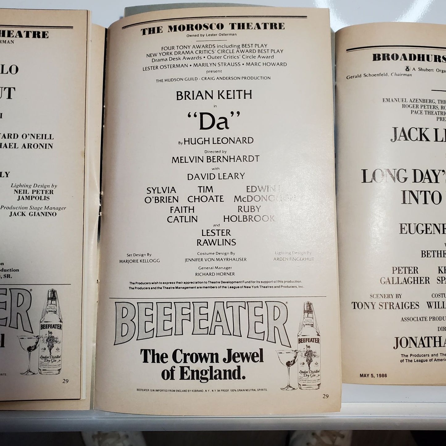 Lot of 3 Vintage Playbills without Covers "Knockout" 1979 "Da" 1979 "Long Day's Journey Into Night  1986